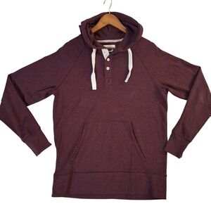 The Normal Brand Henley Hoodie Men's Medium Maroon Sweatshirt Raglan Pullover